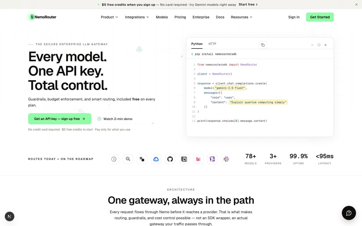 Nemo Router — one key, one bill, every major LLM provider