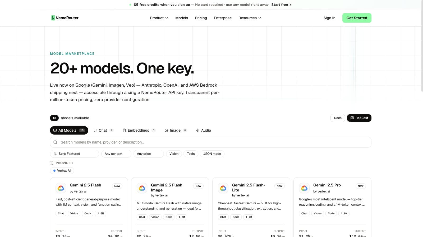 Models catalog — every major provider through one endpoint